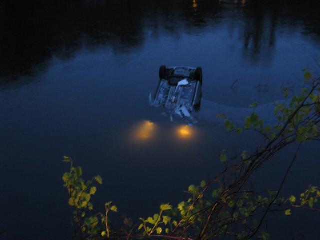 4/27/10 - Attempting to flee police, this stolen car was driven into the Croton River at Van Cortlandt Manor.