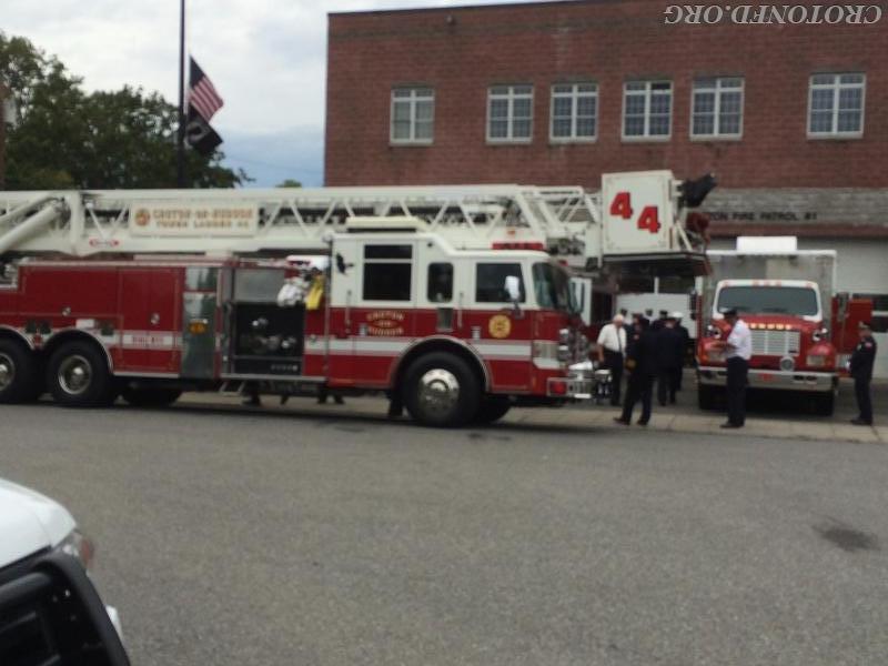 Tower Ladder 44 Parked Out Front Of Harmon Firehouse For Inspection 2015