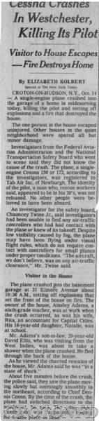 Airplane crash into house, 10/14/86.