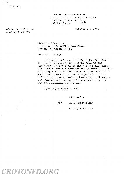 Thank you letter, 1961.