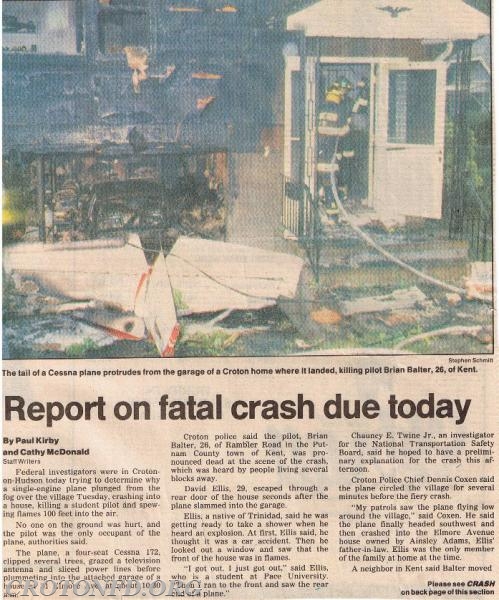 Airplane crash into house, 10/14/86.