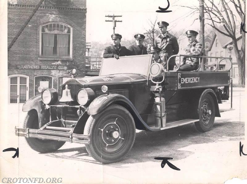 Members of the Emergency Squad, which later became Croton Fire Patrol No. 1, in Depot Square, 1937.